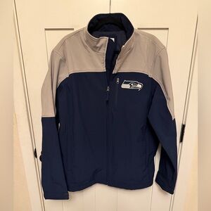 Seattle Seahawks full-zip soft shell jacket NFL navy blue & gray logo Large L